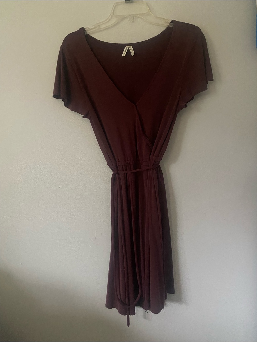 Mudd Brown V-Neck Wrap Midi Dress with Tie Waist